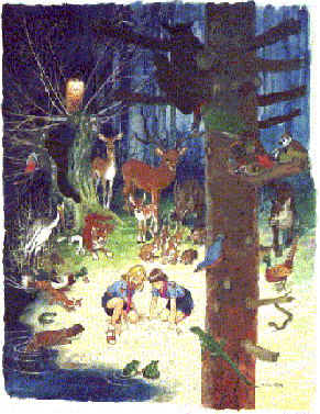 "Lo scout vede nella natura l'opera di Dio". (disegno Joubert)